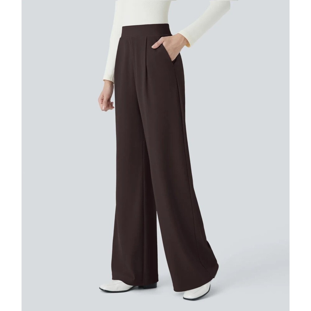 HALARA Flex™ High Rise Sculpt Pocket Wide Waffle Work Pant M Brown NEW B37
